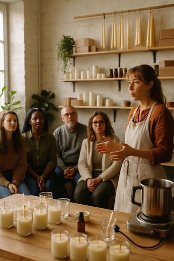 Studiyada prosesi izləyən, wax master-i dinləyən kiçik qrup