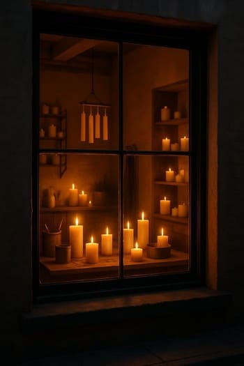 Pəncərə önündə axşam işığında yanan şamlar və Bakı mənzərəsi