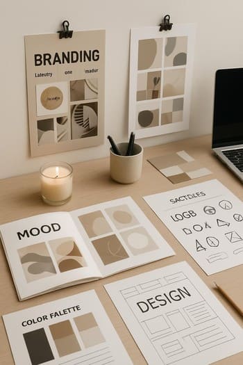 Neon işıq yanında etiket və qutu dizaynına baxan dizayner