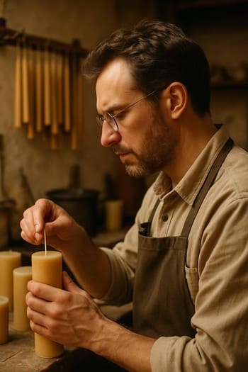 Mumu əridən və qarışdıran ustanın iş prosesində portreti