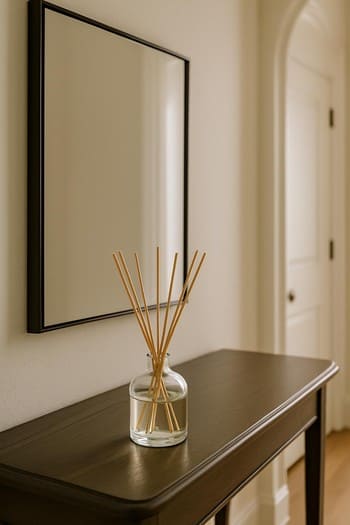 Dəhliz konsol masasında diffuzor və güzgü əksi