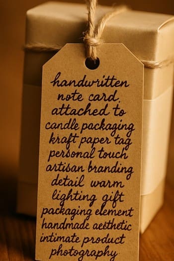 Hədiyyə qutusunun içində Craft&Glow məlumat kartı və şam