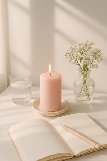 Yüngül pinco səhər şamı, fincan və açıq pəncərə fonunda