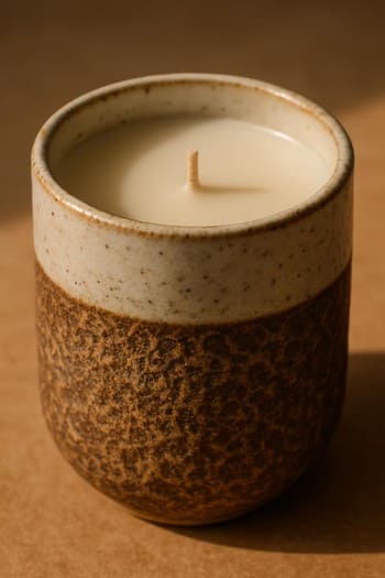 Əl ilə bəzədilmiş keramika şam qabının yaxın plan görüntüsü