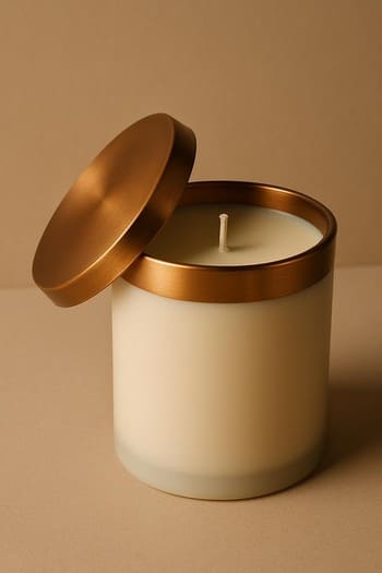 Metal qapaqlı pin co şamları rəfdə kiçik seriya kimi düzülüb