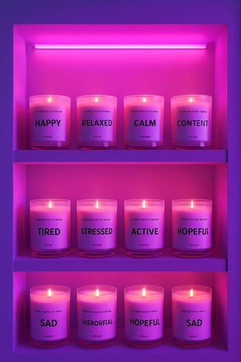 Neon işıq altında rəfdə müxtəlif pinco və pin co şamları