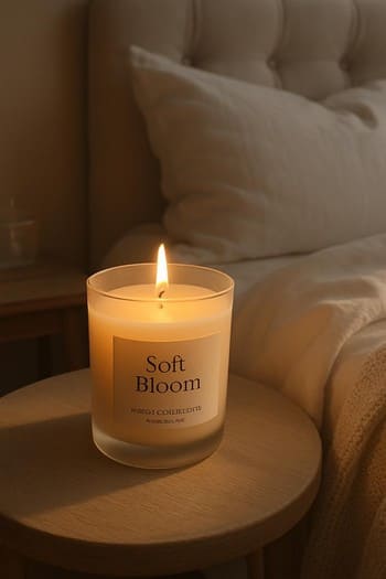 Yataq otağında çiçəkli pinco şamı və yumşaq teksturalar