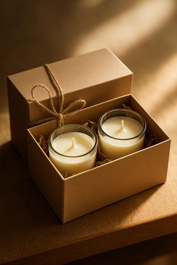 Kiçik Craft&Glow hədiyyə qutusu, içində iki pastel şam