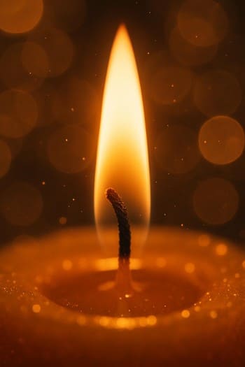 Yaxın planda bokeh fonlu parıldayan şam alovu