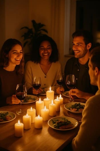 Dostlarla süfrə üzərində bir neçə yandırılmış şam və stəkanlar