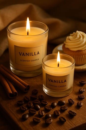 Vanilli desertlər və yanında yandırılmış gourmand şam