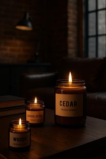 Taxta rəflər fonunda yandırılmış odunsu ətirli şam