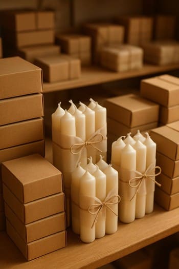 Kraft qutularda üst-üstə düzülmüş Craft&Glow hədiyyə paketləri